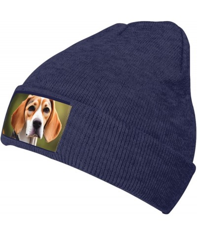 Beagle Dog Print Knitted Hat Daily Soft, Warm Hat,Adult Beanie Hat, Elastic Brimless Cap Doudou Hat Navy Blue $10.32 Skullies...