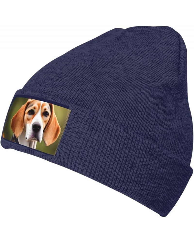 Beagle Dog Print Knitted Hat Daily Soft, Warm Hat,Adult Beanie Hat, Elastic Brimless Cap Doudou Hat Navy Blue $10.32 Skullies...