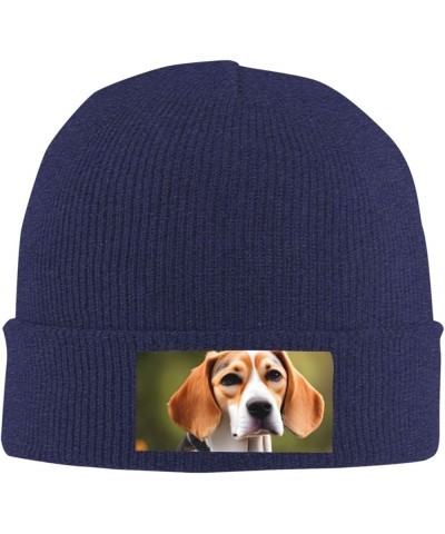 Beagle Dog Print Knitted Hat Daily Soft, Warm Hat,Adult Beanie Hat, Elastic Brimless Cap Doudou Hat Navy Blue $10.32 Skullies...