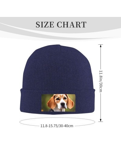 Beagle Dog Print Knitted Hat Daily Soft, Warm Hat,Adult Beanie Hat, Elastic Brimless Cap Doudou Hat Navy Blue $10.32 Skullies...