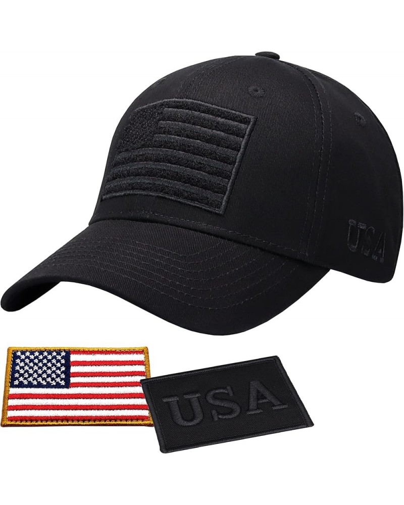 American Flag Unisex Baseball Hat for Men and Women | USA Flag Mesh Snapback Flat Visor Cap + 2 Patriotic Patches (50) Black ...