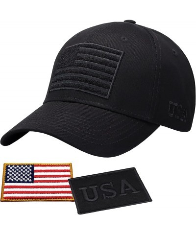 American Flag Unisex Baseball Hat for Men and Women | USA Flag Mesh Snapback Flat Visor Cap + 2 Patriotic Patches (50) Black ...