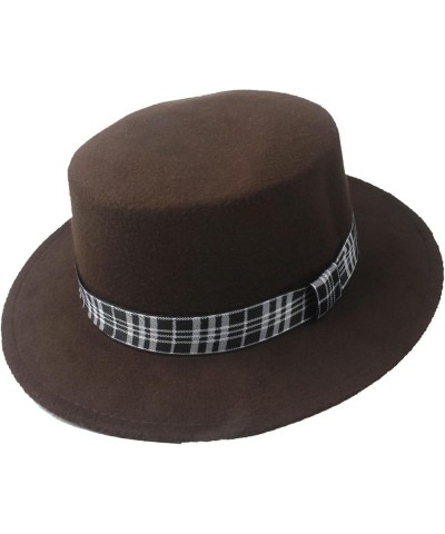 Men and Women Flat Top Fedora Hat Fashion Wide Brim Wool Trilby Cap Party Wedding Church Pork Pie Hat Coffee $18.89 Fedoras