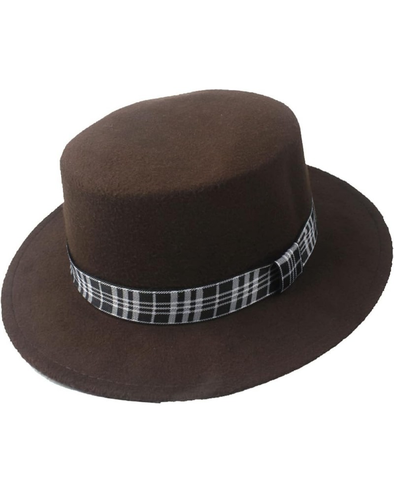 Men and Women Flat Top Fedora Hat Fashion Wide Brim Wool Trilby Cap Party Wedding Church Pork Pie Hat Coffee $18.89 Fedoras