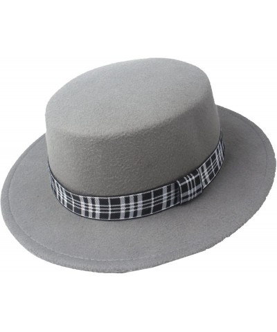 Men and Women Flat Top Fedora Hat Fashion Wide Brim Wool Trilby Cap Party Wedding Church Pork Pie Hat Coffee $18.89 Fedoras