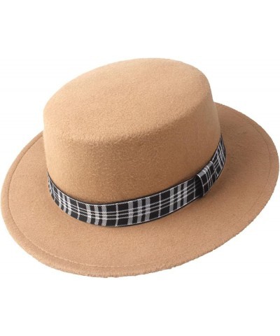 Men and Women Flat Top Fedora Hat Fashion Wide Brim Wool Trilby Cap Party Wedding Church Pork Pie Hat Coffee $18.89 Fedoras