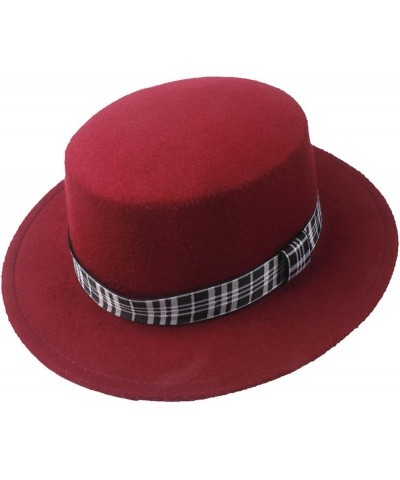 Men and Women Flat Top Fedora Hat Fashion Wide Brim Wool Trilby Cap Party Wedding Church Pork Pie Hat Coffee $18.89 Fedoras