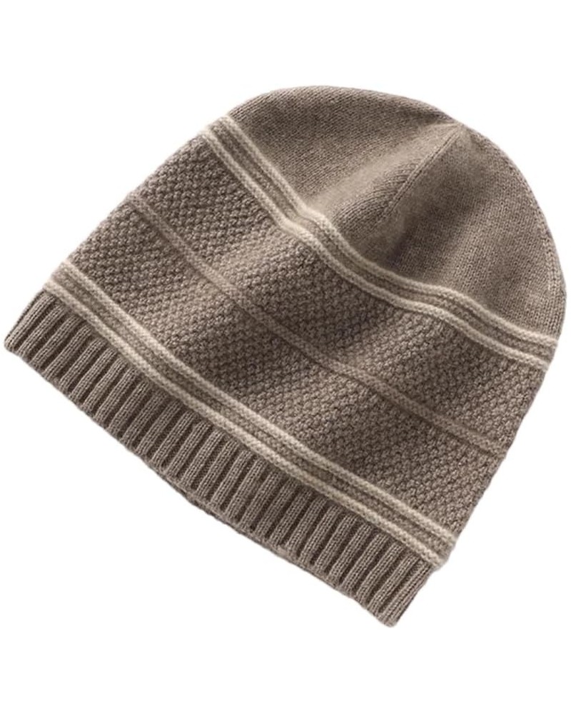 Women's Stripe Knitted Skullies Hat Winter Outdoor Cashmere Hat Cashmere Beanie Cap Khaki9 $30.53 Skullies & Beanies