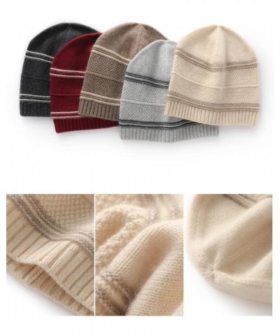 Women's Stripe Knitted Skullies Hat Winter Outdoor Cashmere Hat Cashmere Beanie Cap Khaki9 $30.53 Skullies & Beanies