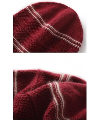 Women's Stripe Knitted Skullies Hat Winter Outdoor Cashmere Hat Cashmere Beanie Cap Khaki9 $30.53 Skullies & Beanies