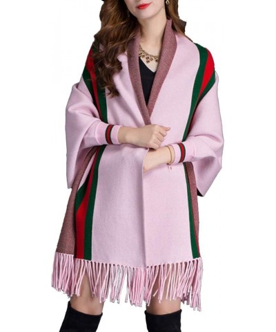 Tassel Shawl Spring Autumn Women's Cloak Scarf Dual-use Cardigan with Sleeves Cape Poncho Pink $14.17 Scarves