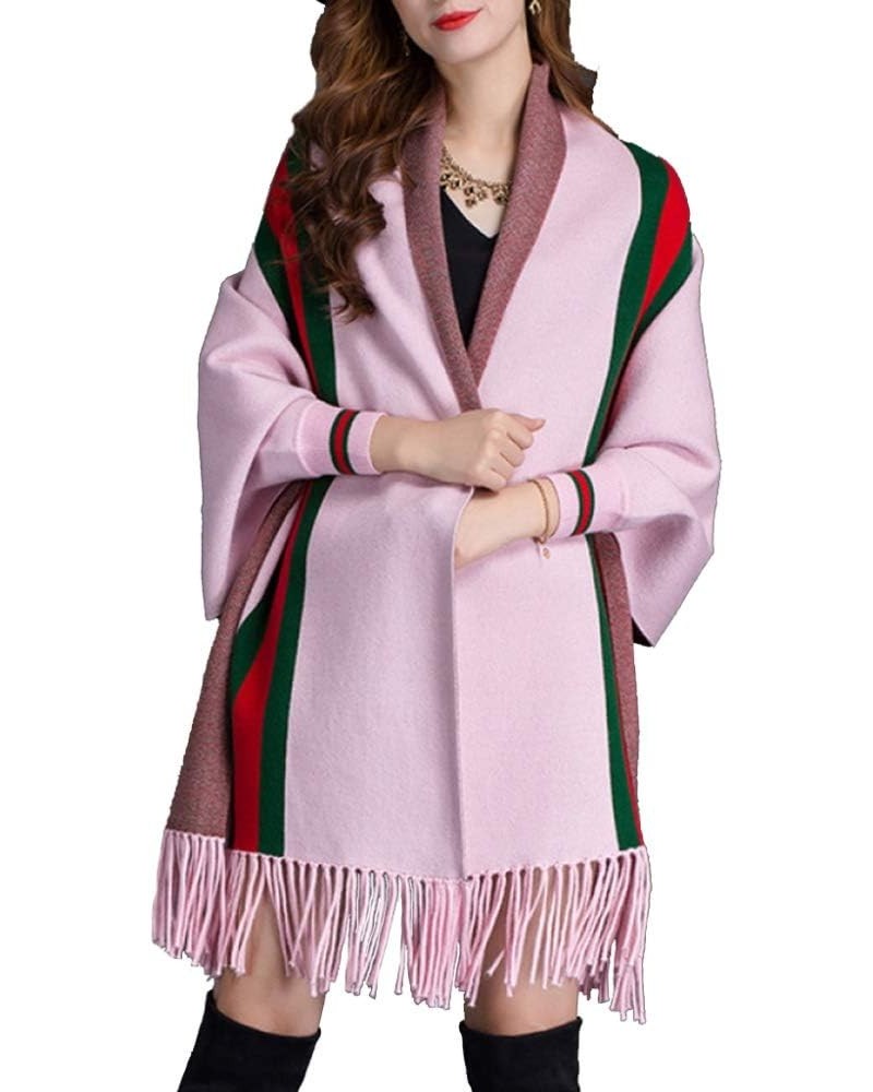 Tassel Shawl Spring Autumn Women's Cloak Scarf Dual-use Cardigan with Sleeves Cape Poncho Pink $14.17 Scarves