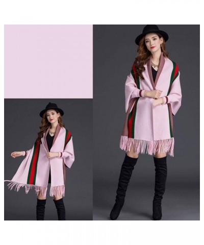 Tassel Shawl Spring Autumn Women's Cloak Scarf Dual-use Cardigan with Sleeves Cape Poncho Pink $14.17 Scarves