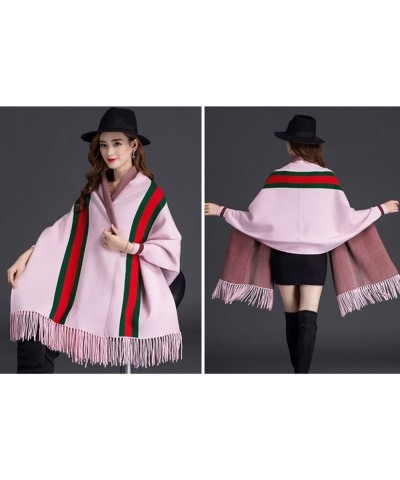 Tassel Shawl Spring Autumn Women's Cloak Scarf Dual-use Cardigan with Sleeves Cape Poncho Pink $14.17 Scarves