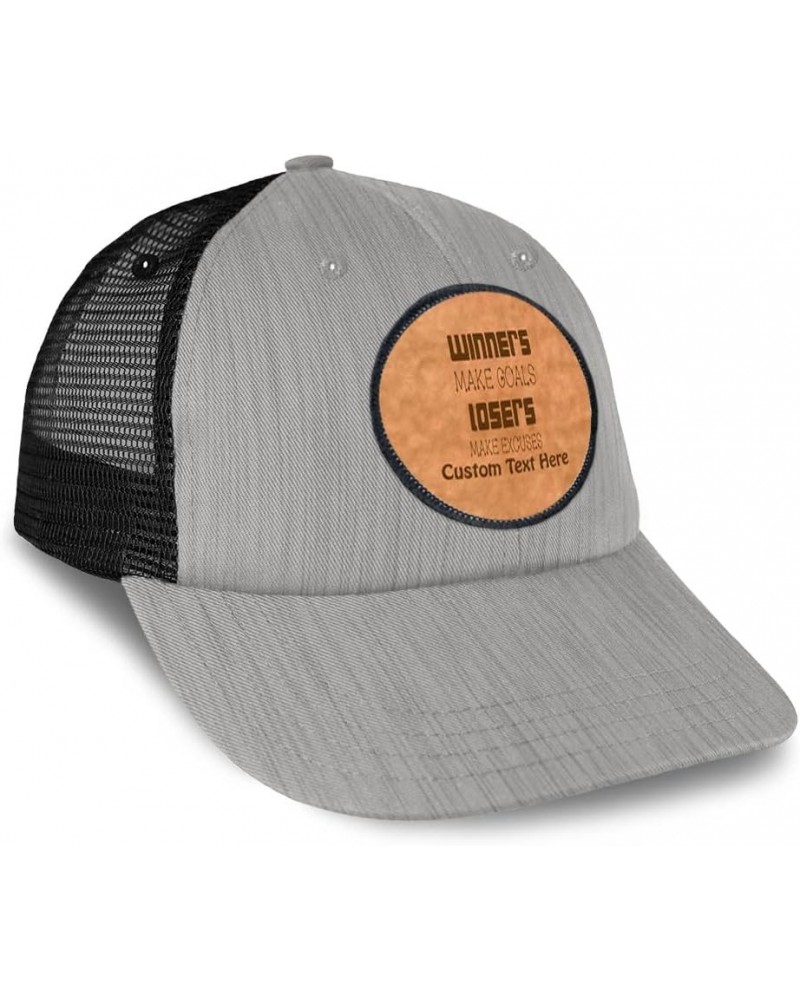 Patch Hat Printed Leather Background Winners Make Goals Losers Make Excuses Sport Trucker Baseball Cap Heather Gray Black Cir...