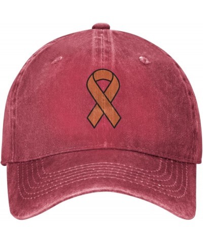 Leukemia Awareness Orange Ribbon Cowboy Baseball Hat Adjustable Washable Cowboy Baseball Hat Unisex Black Red $17.57 Cowboy Hats