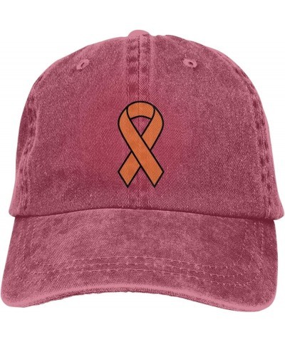 Leukemia Awareness Orange Ribbon Cowboy Baseball Hat Adjustable Washable Cowboy Baseball Hat Unisex Black Red $17.57 Cowboy Hats