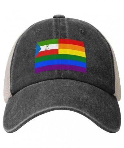 Equatorial Guinea Rainbow Flag Baseball Cap Women Men Mesh Back Hats Vintage Cowboy Hat Dad Caps Black $11.59 Cowboy Hats