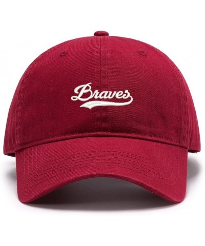 Men's Baseball Caps Embroidered Braves Washed Cotton Vintage Caps Red $12.31 Baseball Caps