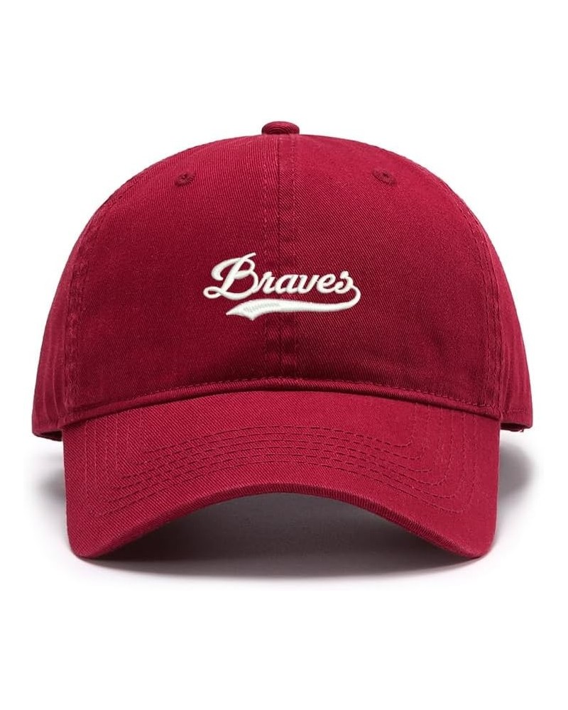 Men's Baseball Caps Embroidered Braves Washed Cotton Vintage Caps Red $12.31 Baseball Caps