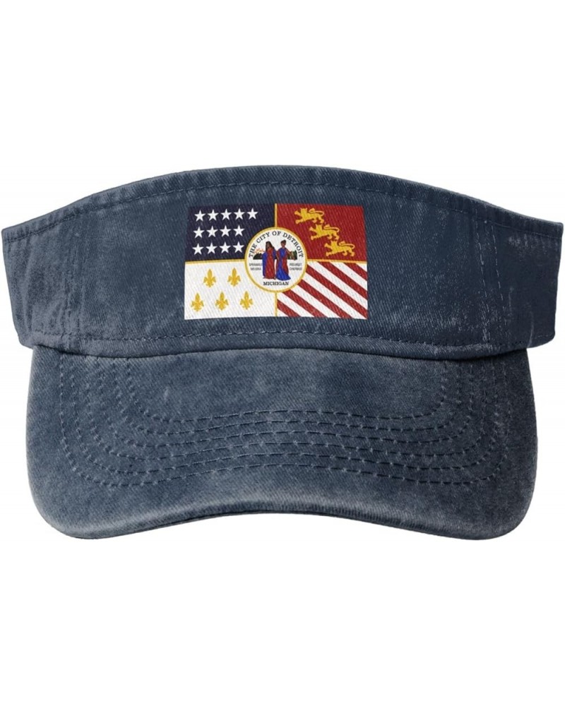 Flag of Detroit Sun Visor Hats for Women Men Sun Hat Vintage Golf Hat Adjustable Baseball Cap Navy Blue $14.36 Visors