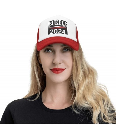 Nayib Bukele 2024 for President Gifts Trucker Hat Mesh Baseball Cap Men Ponytail Hat Adjustable Women Sun Hat Black Red $10.1...