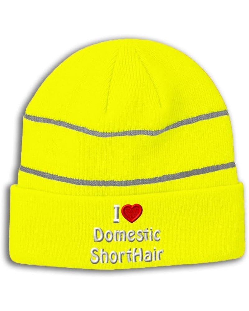 Custom Reflective Beanie I (Love) Domestic Shorthair Red Heart Pet Lovers High Visibility Running Gear for Men & Women Neon Y...