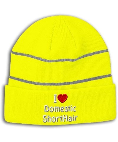 Custom Reflective Beanie I (Love) Domestic Shorthair Red Heart Pet Lovers High Visibility Running Gear for Men & Women Neon Y...