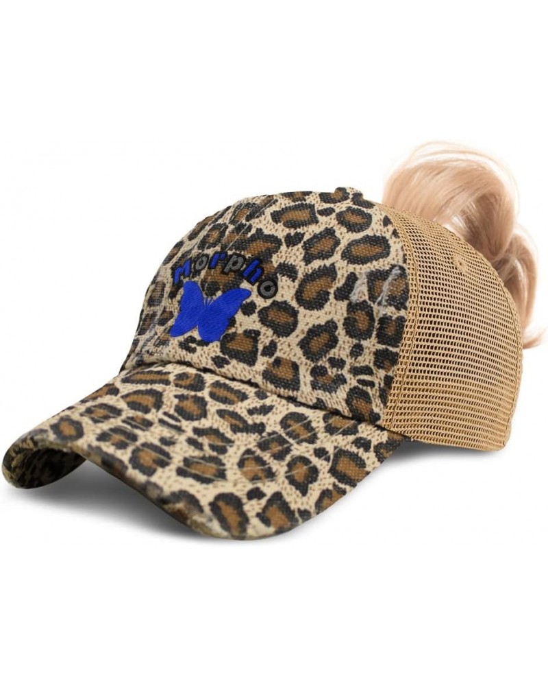 Custom Womens Ponytail Cap Morpho Insects Nature Cotton Biology Distressed Trucker Hat Leopard Design Only $13.34 Baseball Caps