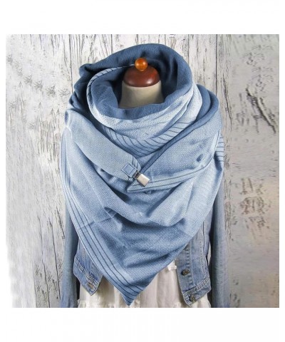 Fashion Women Casual Scarves Casual Soft Warm Shawls Printing Button Scarves Fashion Scarf Shawls scarfs for women Blue-e $9....