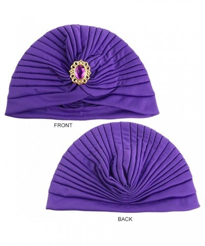 Women Turban Headbands Cap Hijab with Cap Headwear Casual Streetwear Female Muslim Indian Hat Dark Purple $19.97 Skullies & B...