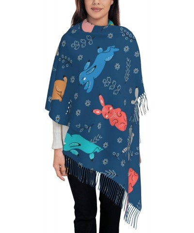 Cute Rabbit Pattern Tassel Scarf Wraps Fashion Fringed Scarves Classic Winter Warm Shawl Scarf Gifts $14.30 Scarves