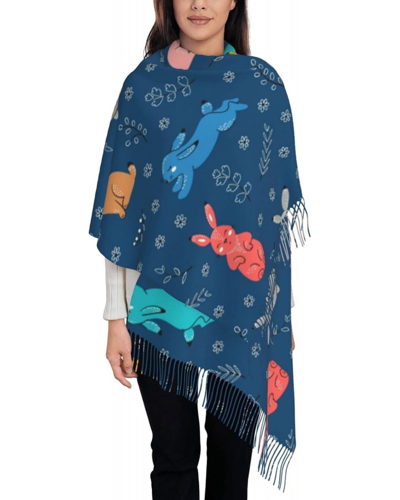 Cute Rabbit Pattern Tassel Scarf Wraps Fashion Fringed Scarves Classic Winter Warm Shawl Scarf Gifts $14.30 Scarves