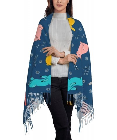 Cute Rabbit Pattern Tassel Scarf Wraps Fashion Fringed Scarves Classic Winter Warm Shawl Scarf Gifts $14.30 Scarves