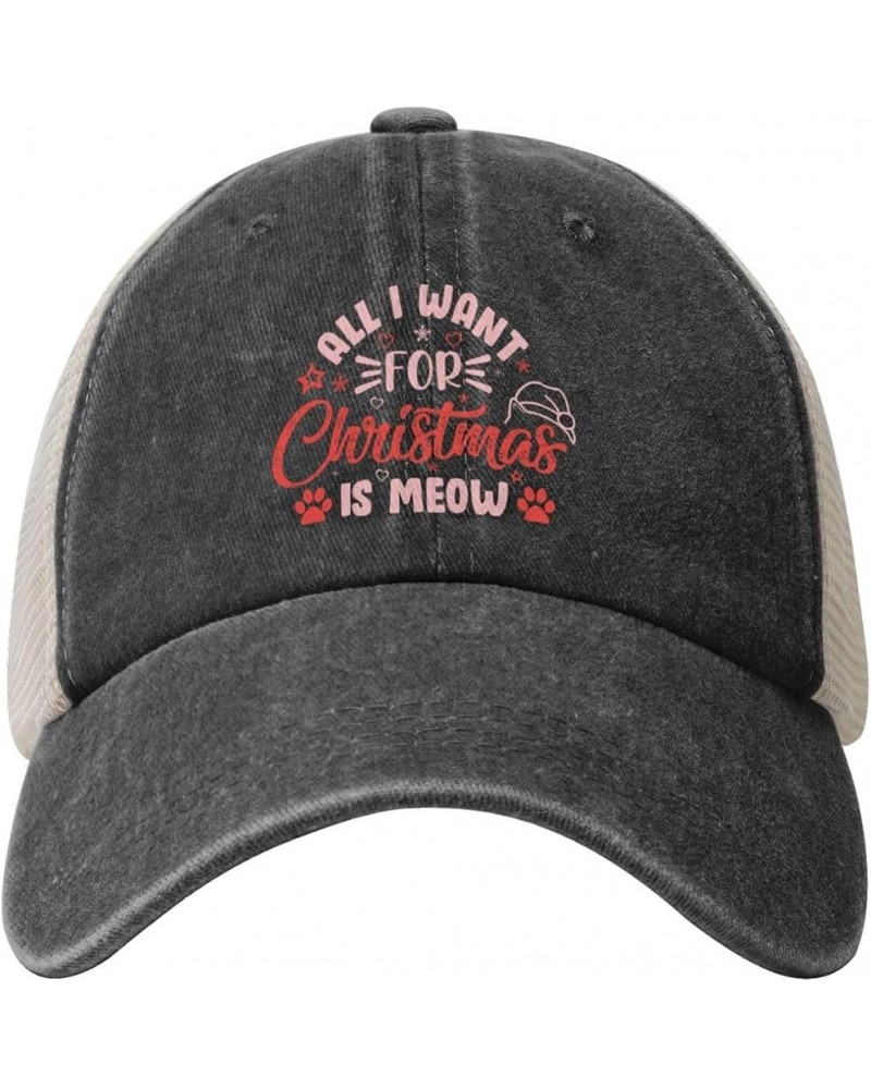 All I Want for Christmas is Meow Baseball Cap for Women Mens Trucker hat Mesh Caps Dad Hat Black $9.96 Baseball Caps