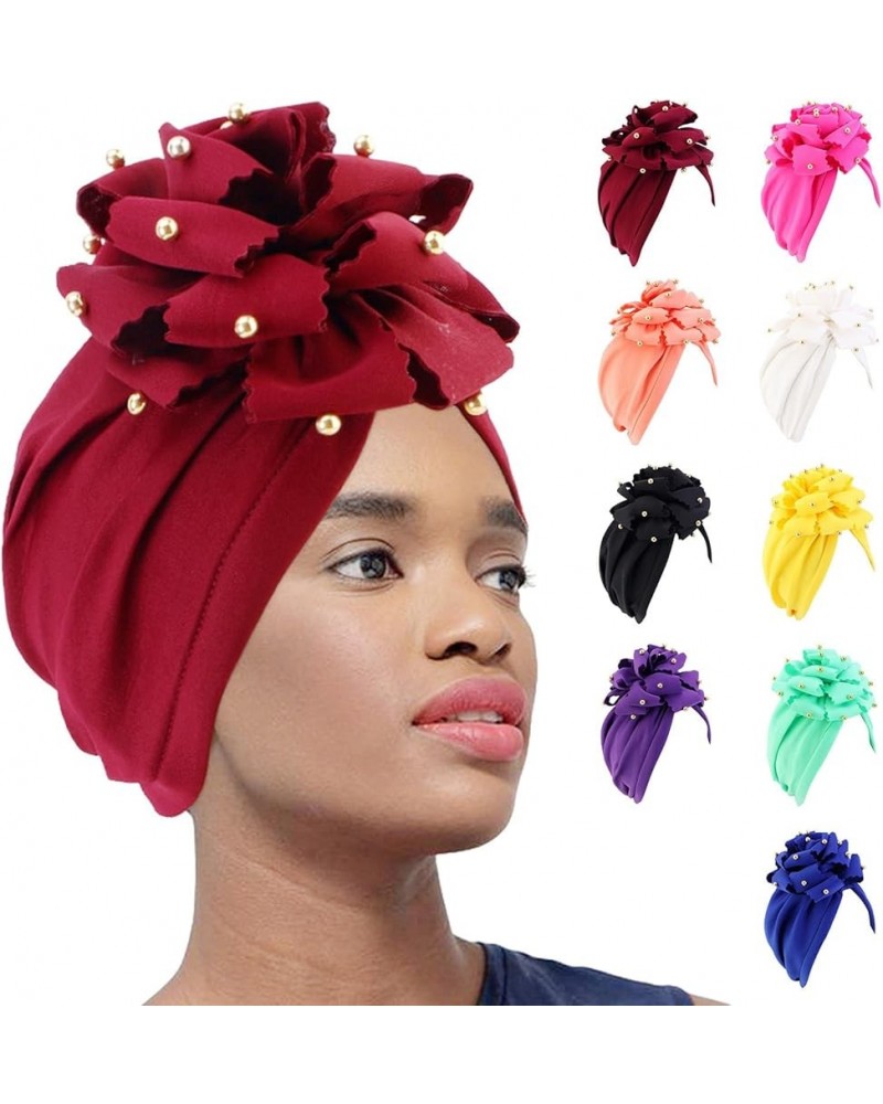 Women Turbans and Head Wraps African Turban Flower Knot Pre-Tied Bonnet Beanie Cap Headwrap Purple $6.89 Skullies & Beanies