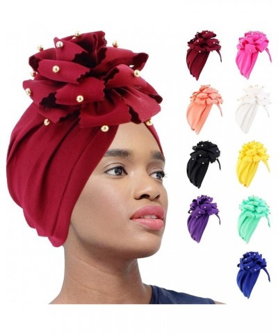 Women Turbans and Head Wraps African Turban Flower Knot Pre-Tied Bonnet Beanie Cap Headwrap Purple $6.89 Skullies & Beanies