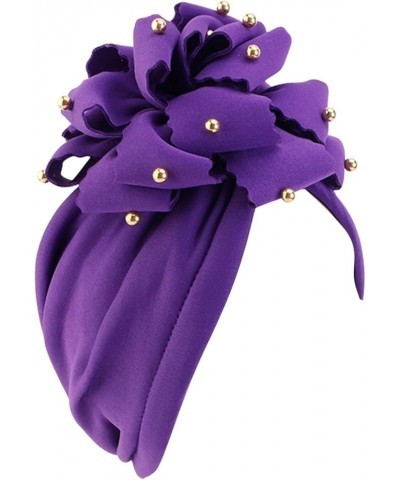 Women Turbans and Head Wraps African Turban Flower Knot Pre-Tied Bonnet Beanie Cap Headwrap Purple $6.89 Skullies & Beanies