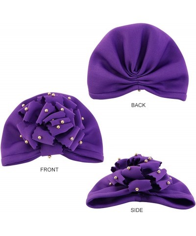 Women Turbans and Head Wraps African Turban Flower Knot Pre-Tied Bonnet Beanie Cap Headwrap Purple $6.89 Skullies & Beanies