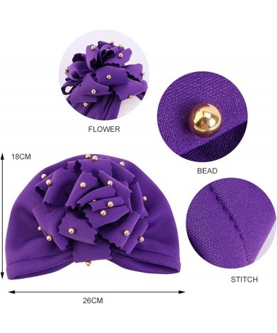 Women Turbans and Head Wraps African Turban Flower Knot Pre-Tied Bonnet Beanie Cap Headwrap Purple $6.89 Skullies & Beanies