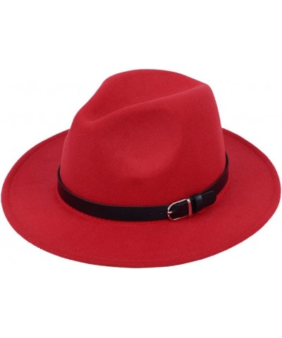 Fedora Hat Men Women Imitation Woolen Winter Felt Hats Jazz Hat Red 56-58CM $13.97 Fedoras