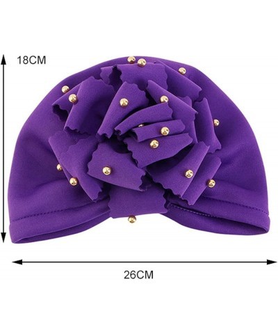 Women Turbans and Head Wraps African Turban Flower Knot Pre-Tied Bonnet Beanie Cap Headwrap Purple $6.89 Skullies & Beanies