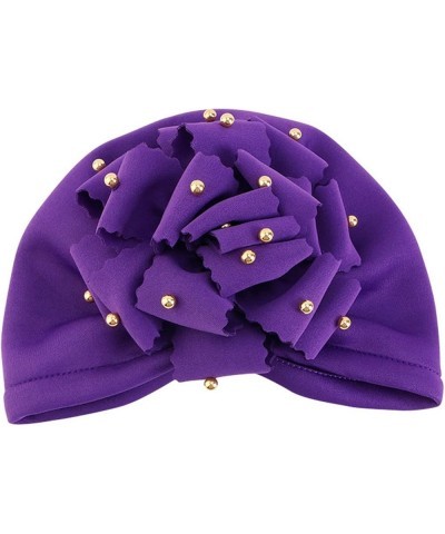 Women Turbans and Head Wraps African Turban Flower Knot Pre-Tied Bonnet Beanie Cap Headwrap Purple $6.89 Skullies & Beanies