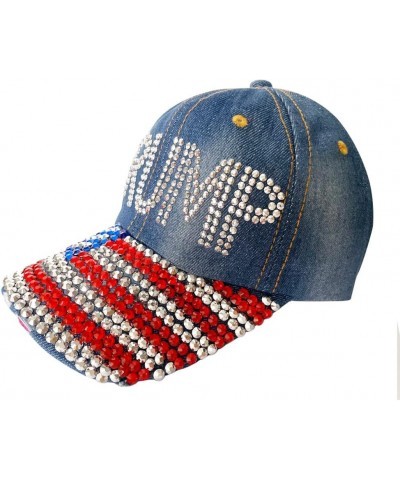 Trump 2024 Baseball Cap Denim Distressed Bling Rhinestone Hat USA Flag Cap Adjustable Unisex Trump Flag $8.61 Baseball Caps