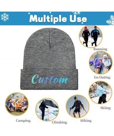 Custom Winter Hat Beanie for Men & Women, Personalized Print Image/Text Knit Cap Hats Grey $8.39 Skullies & Beanies