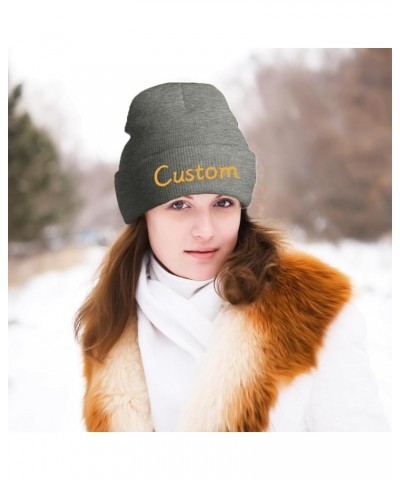 Custom Winter Hat Beanie for Men & Women, Personalized Print Image/Text Knit Cap Hats Grey $8.39 Skullies & Beanies