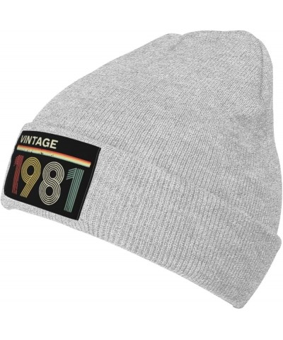 1981 Woolen hat Knitted Skull hat Winter Warm Pullover hat, Unisex Black Gray $16.80 Skullies & Beanies