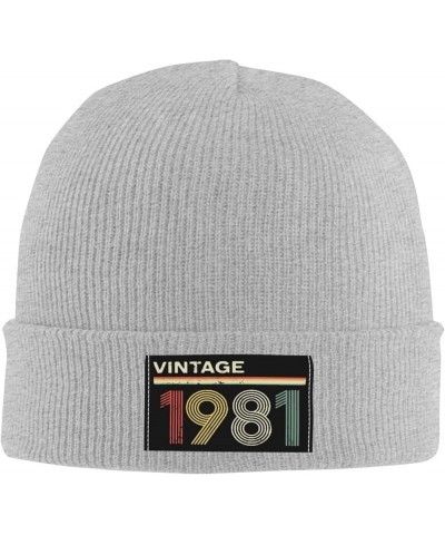 1981 Woolen hat Knitted Skull hat Winter Warm Pullover hat, Unisex Black Gray $16.80 Skullies & Beanies