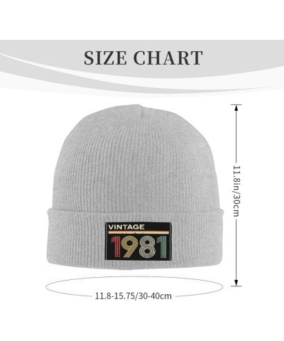 1981 Woolen hat Knitted Skull hat Winter Warm Pullover hat, Unisex Black Gray $16.80 Skullies & Beanies