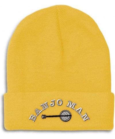 Custom Beanies for Men Banjo Man Embroidery Music Winter Hats for Women Acrylic Skull Cap 1 Size Yellow Design Only $14.10 Sk...